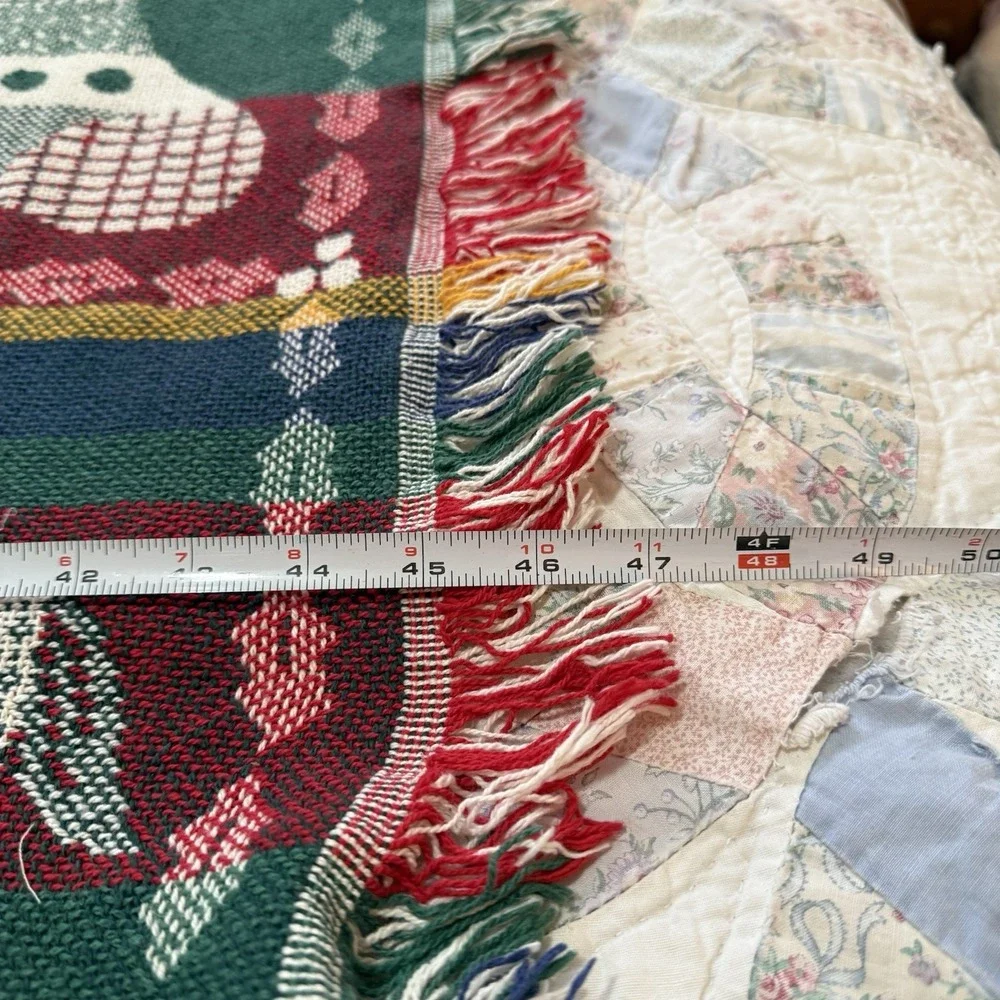Vintage Tapestry Woven Throw Holly Stockings Snowman Blanket Holiday‎ Christmas